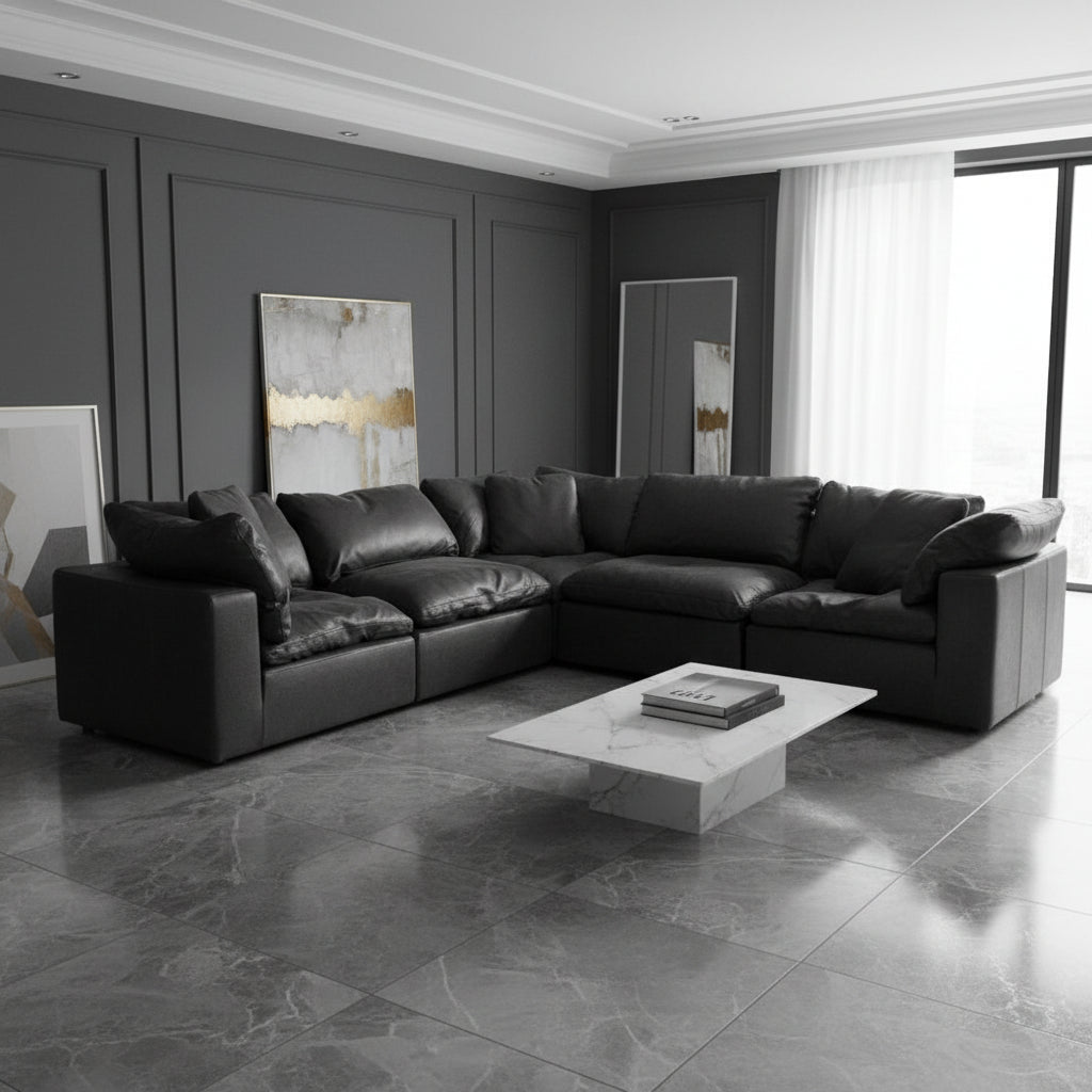 Clay Classic L Modular Sectional Nubuck Leather Black Sectionals| Moe's Home
