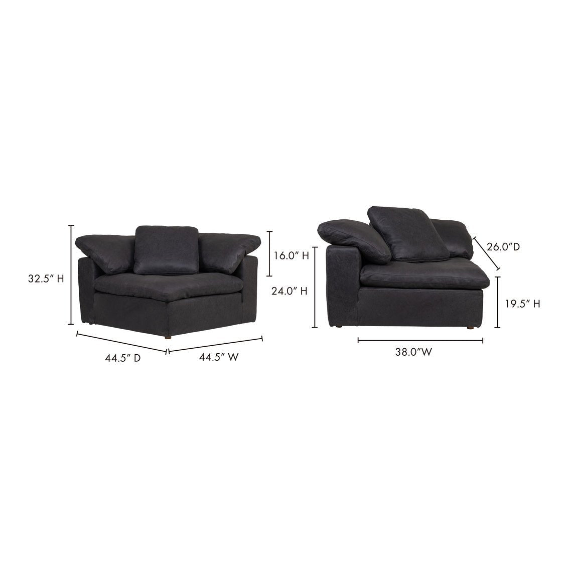 Clay Corner Chair Nubuck Leather Black Sectionals| Moe's Home