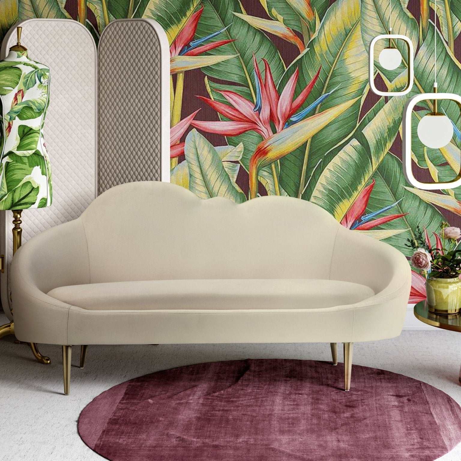 Cloud Cream Velvet Settee Sofas & Loveseats| TOV