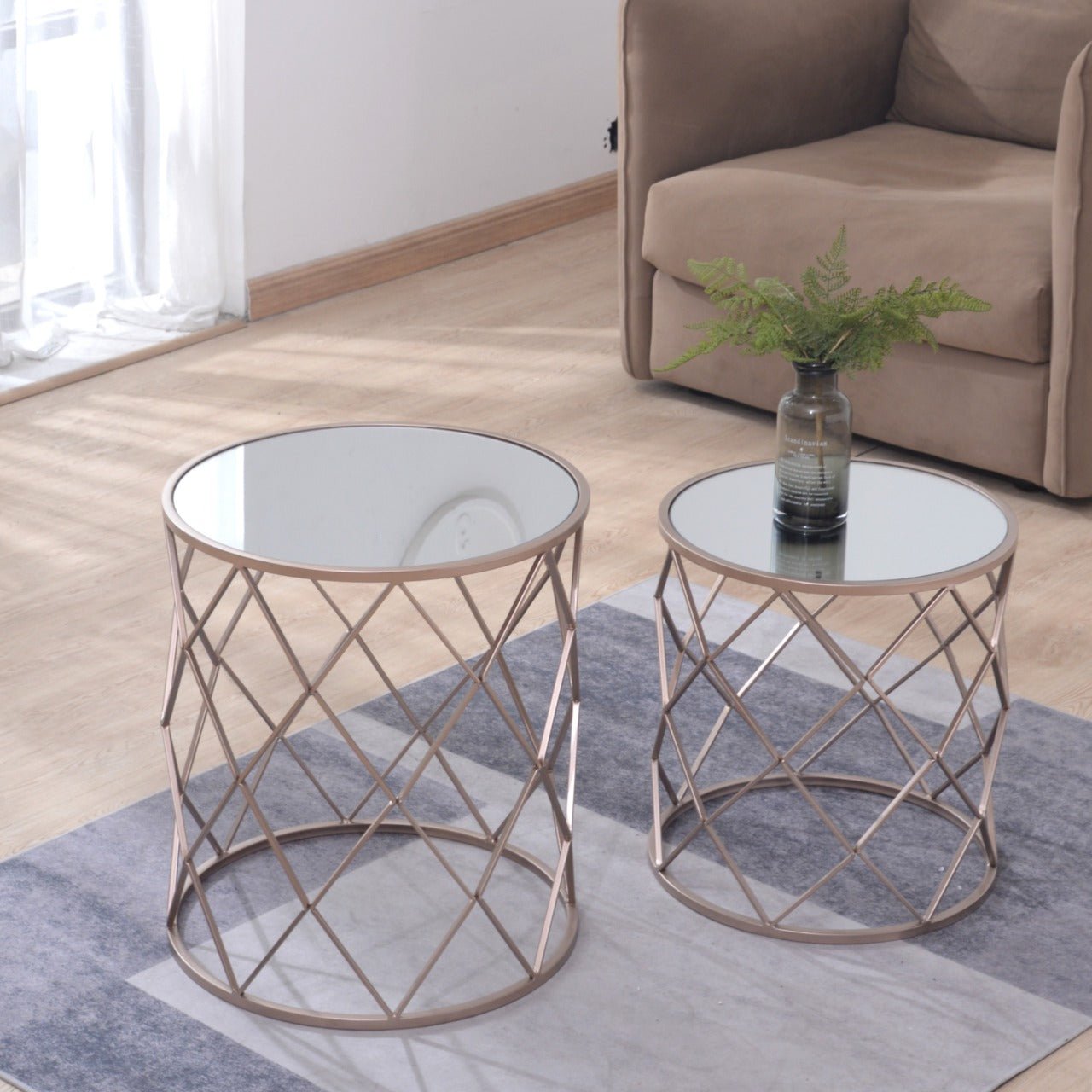 Copper Finish Mirror Tables Set of 2 Accent & End Tables| Crestview