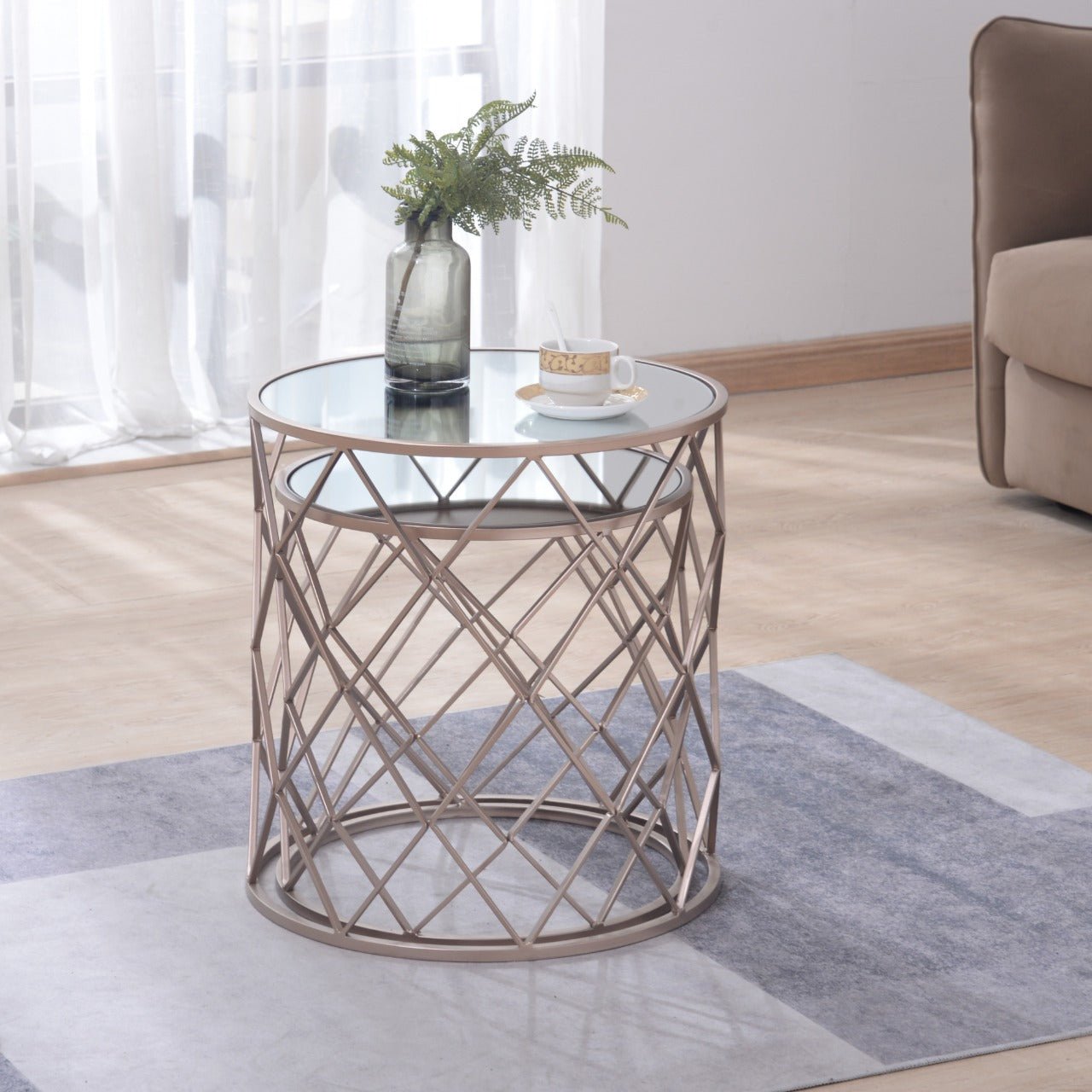 Copper Finish Mirror Tables Set of 2 Accent & End Tables| Crestview