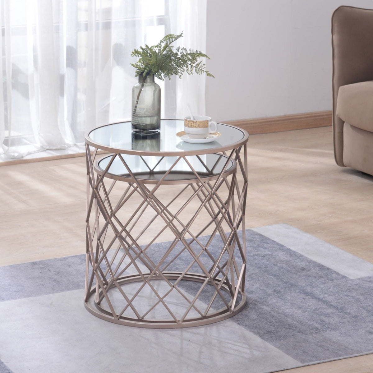 Copper Finish Mirror Tables Set of 2 Accent & End Tables| Crestview