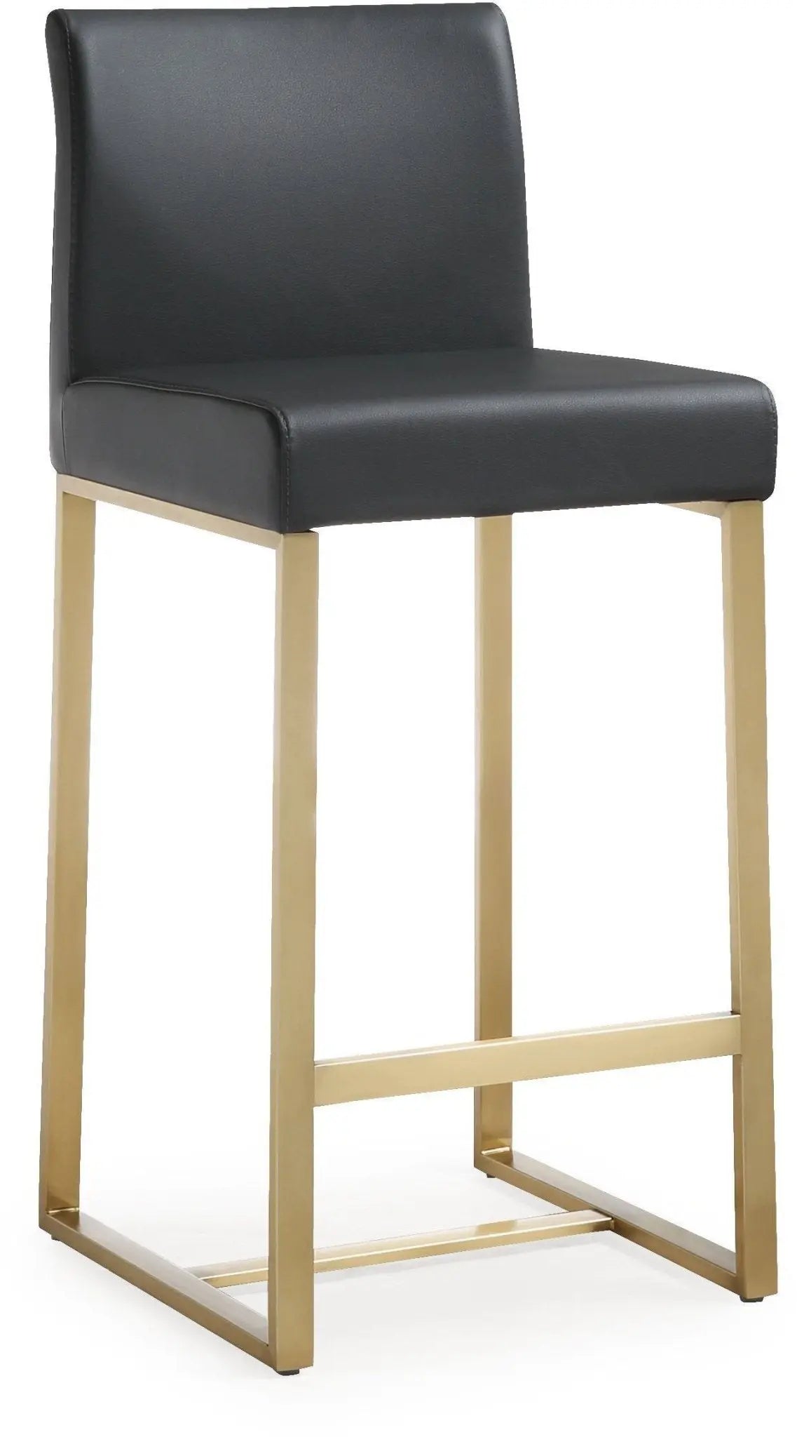 Denmark Black Performance Vegan Leather and Gold Steel Counter Stool - Set of 2 Stools| TOV
