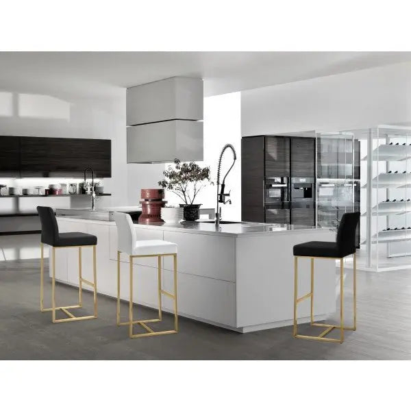Denmark Black Performance Vegan Leather and Gold Steel Counter Stool - Set of 2 Stools| TOV