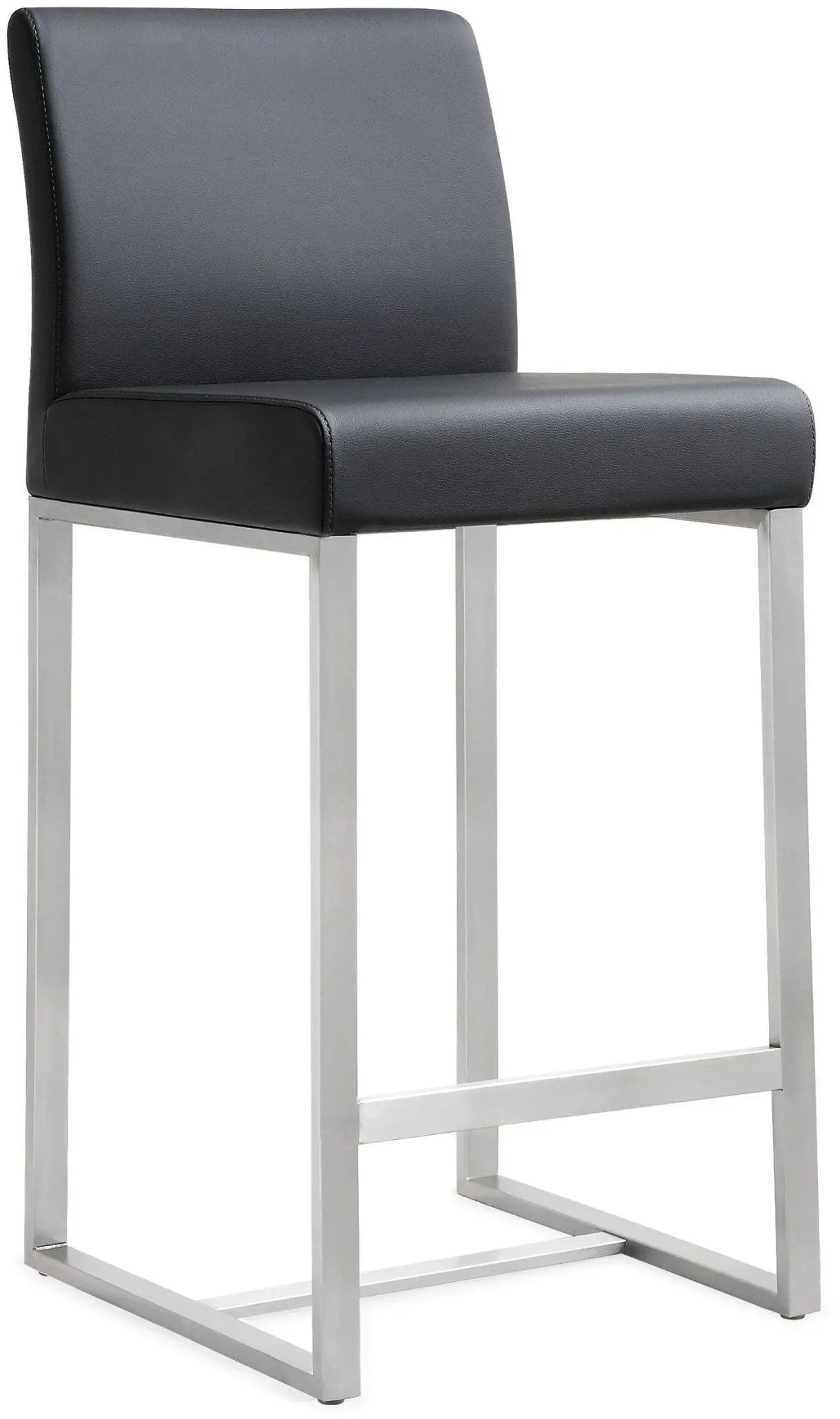 Denmark Black Performance Vegan Leather and Stainless Steel Counter Stool - Set of 2 Stools| TOV