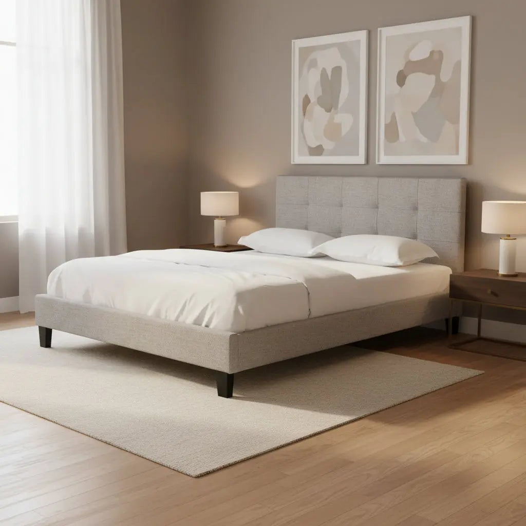 Eliza Queen Bed Light Grey Fabric Beds| Moe's Home
