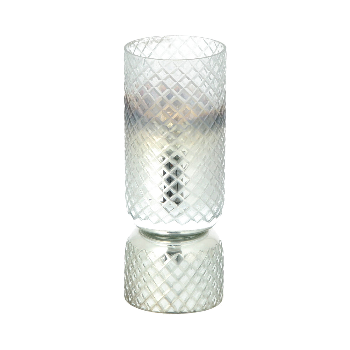 GLASS DIAMOND CANDLE HOLDER SOLID CUT OMBRE& SILVER 10X27 CM Candle Holders| Alrugaib Furniture X Nice