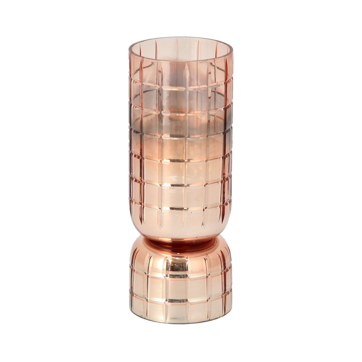 GLASS SQUARE CANDLE HOLDER CUT SILVER COPPER 10X27 CM Candle Holders| Alrugaib Furniture X Nice