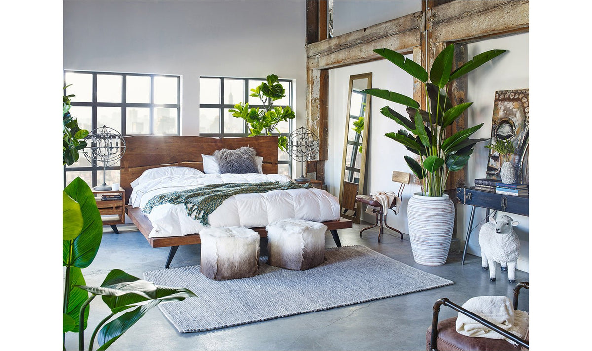 Goat Fur Pouf Cappuccino Ombre Ottomans| Moe's Home