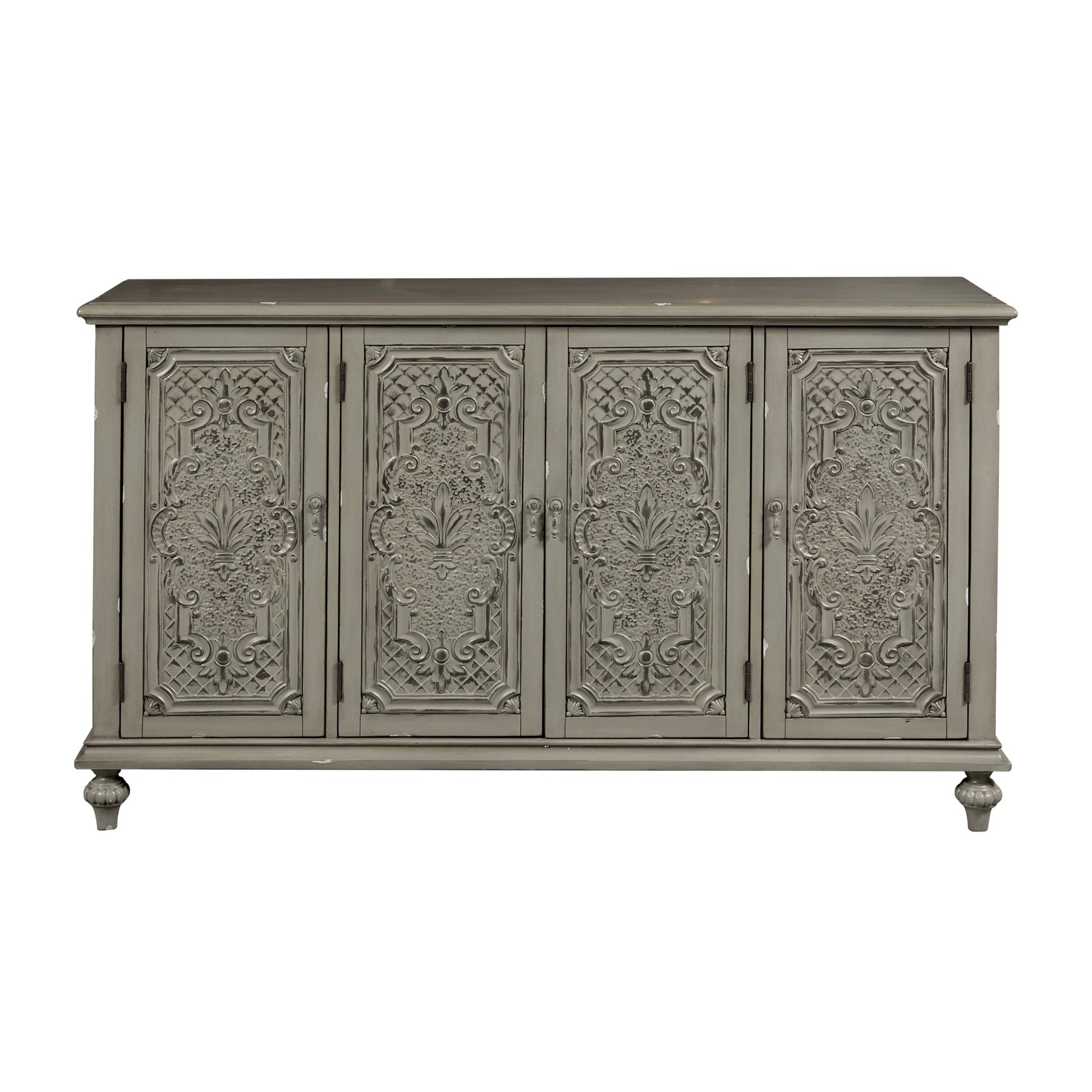 Gray Tin Front Four Door Credenza Consoles & Sideboards| Hooker