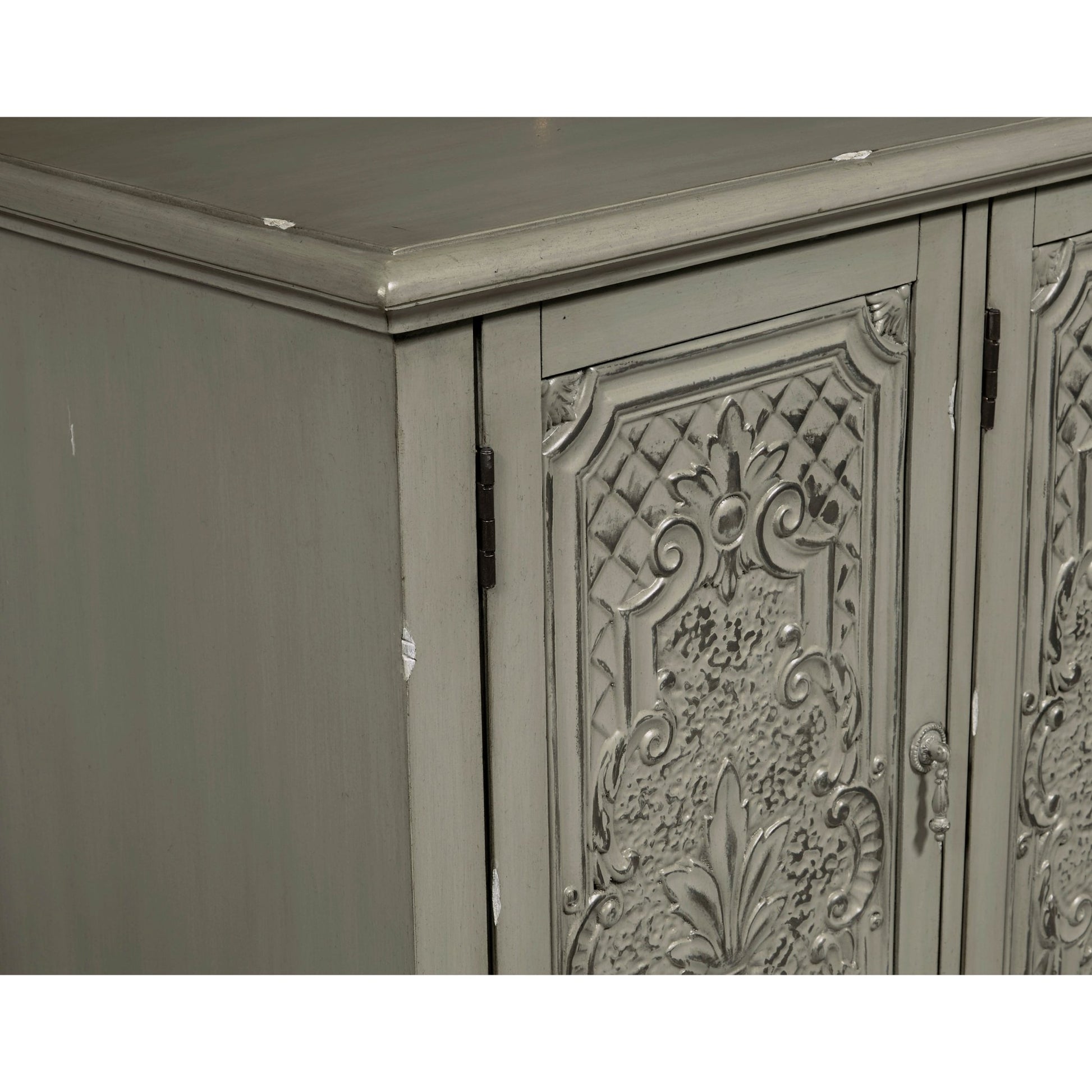Gray Tin Front Four Door Credenza Consoles & Sideboards| Hooker
