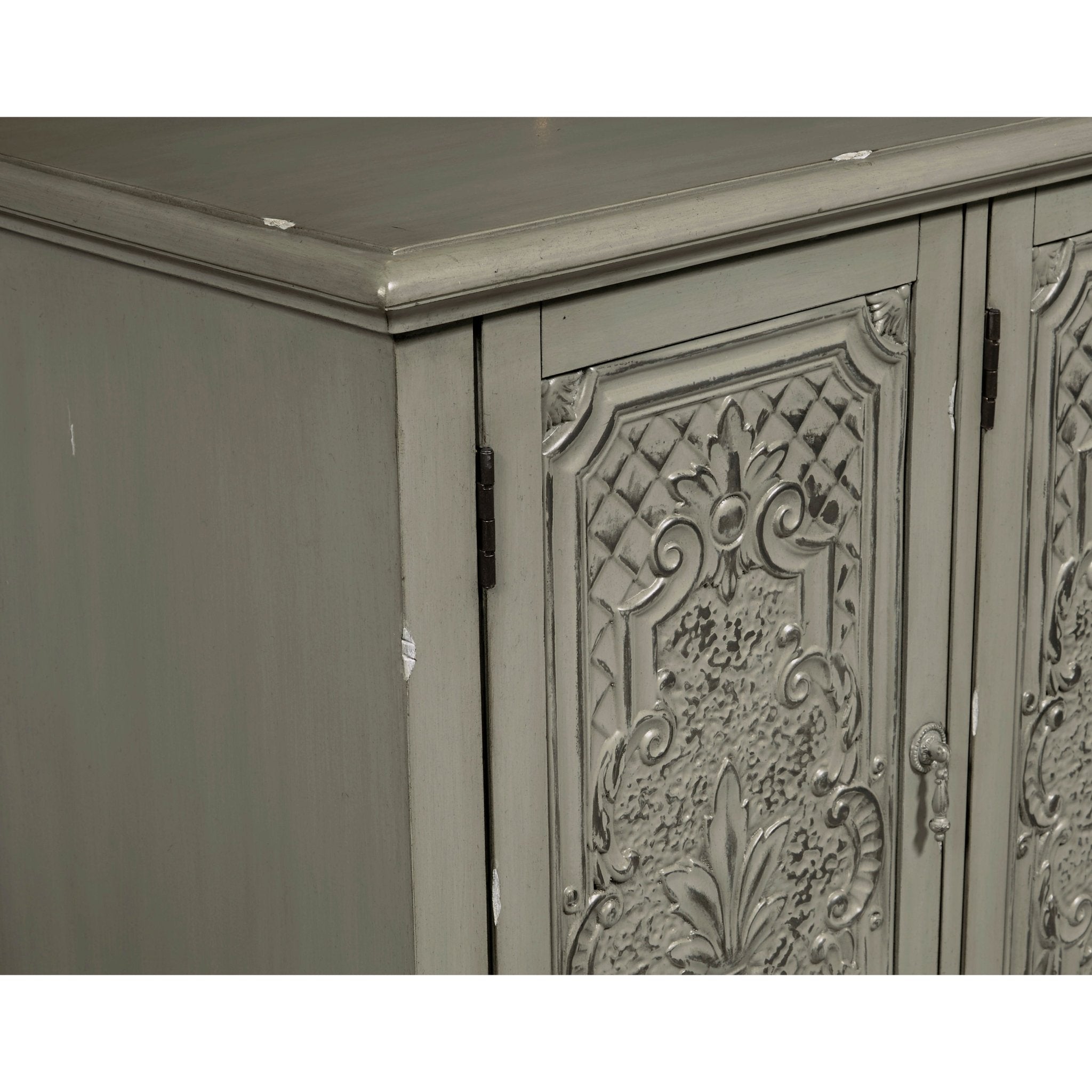 Gray Tin Front Four Door Credenza Consoles & Sideboards| Hooker