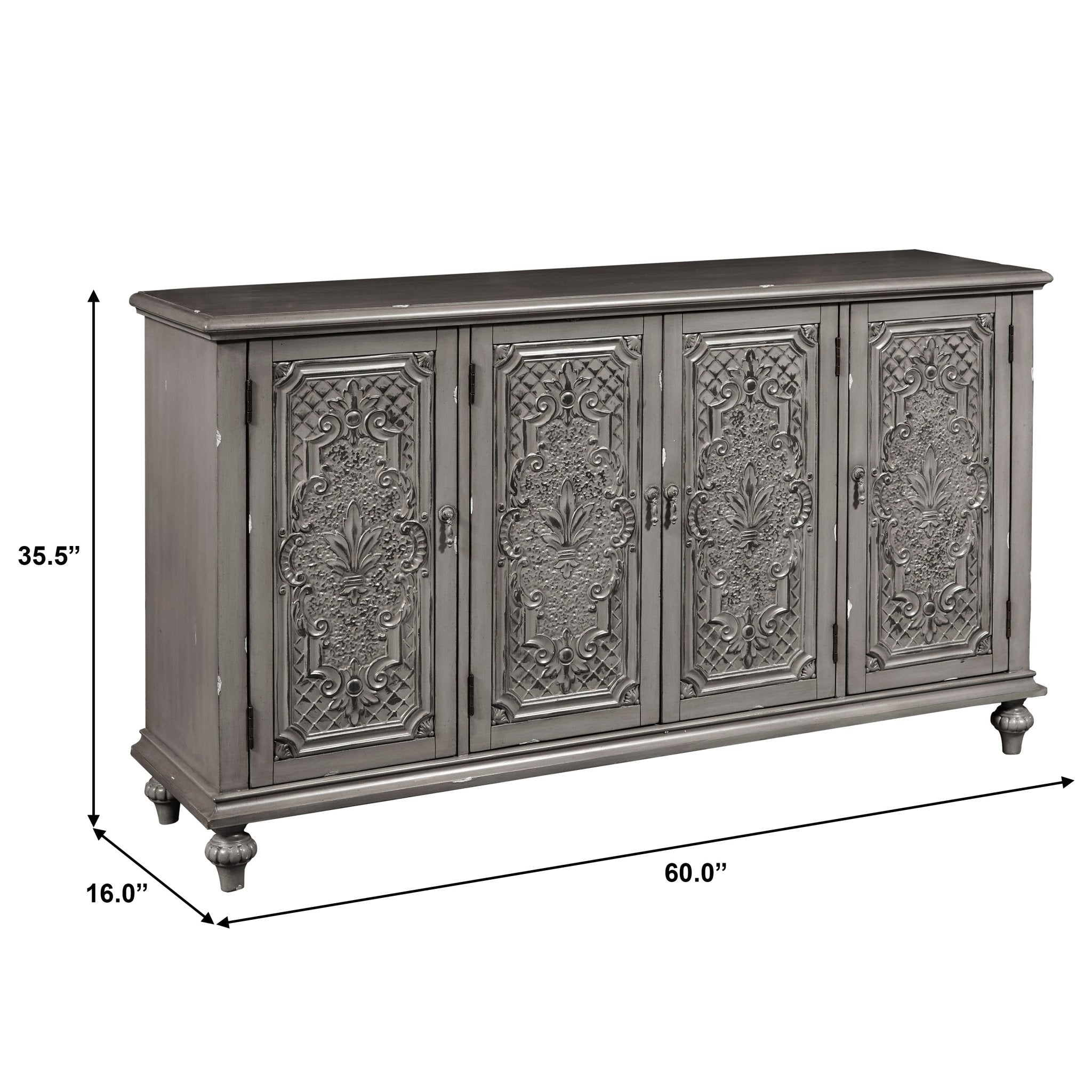 Gray Tin Front Four Door Credenza Consoles & Sideboards| Hooker