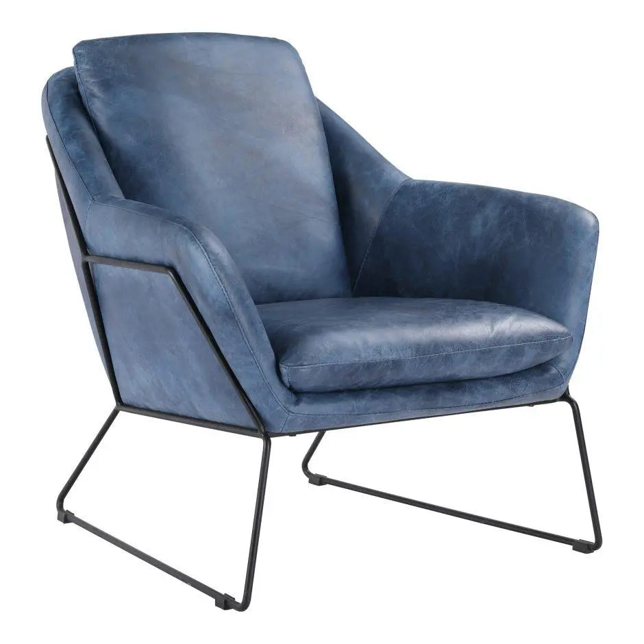 Greer Club Chair Kaiso Blue Leather Chairs| Moe's Home