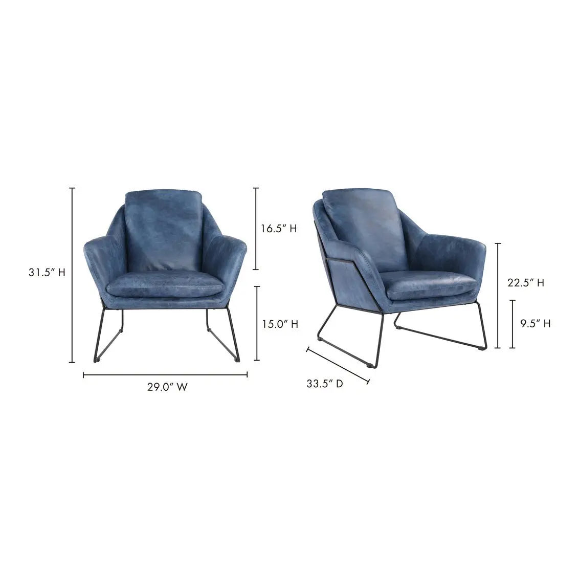 Greer Club Chair Kaiso Blue Leather Chairs| Moe's Home