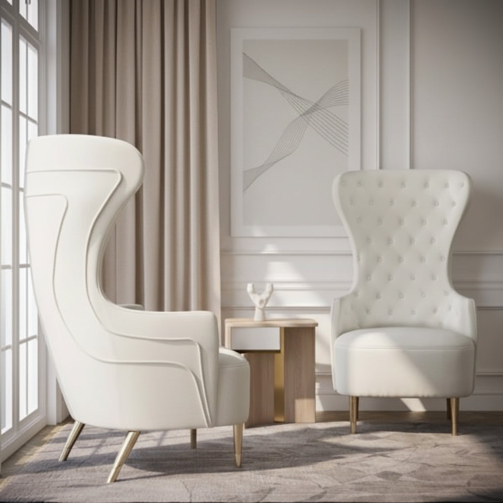 Jezebel Cream Velvet Wingback Chair Chairs| TOV