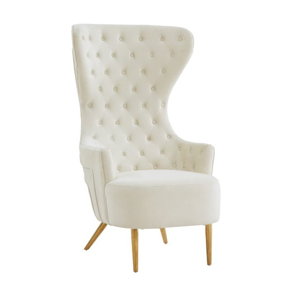 Jezebel Cream Velvet Wingback Chair Chairs| TOV