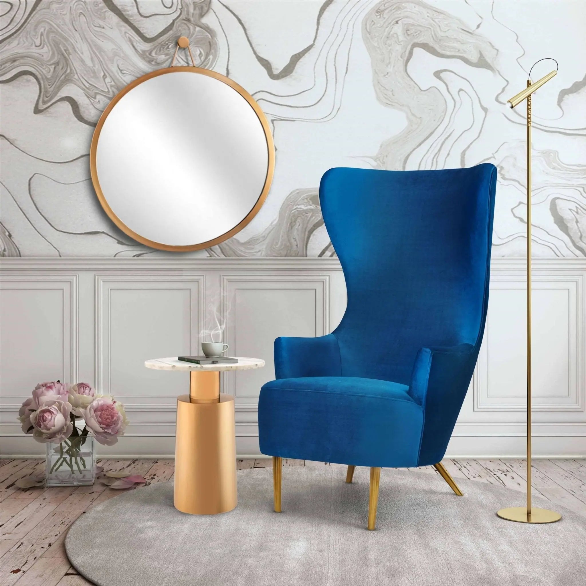 Julia Navy Wingback Chair Chairs| TOV