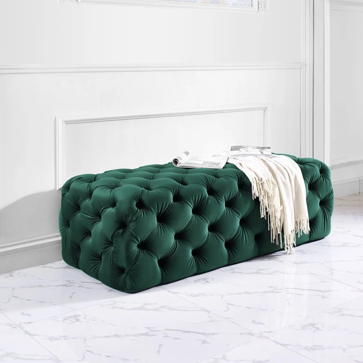 Kaylee Green Velvet Ottoman Ottomans| TOV