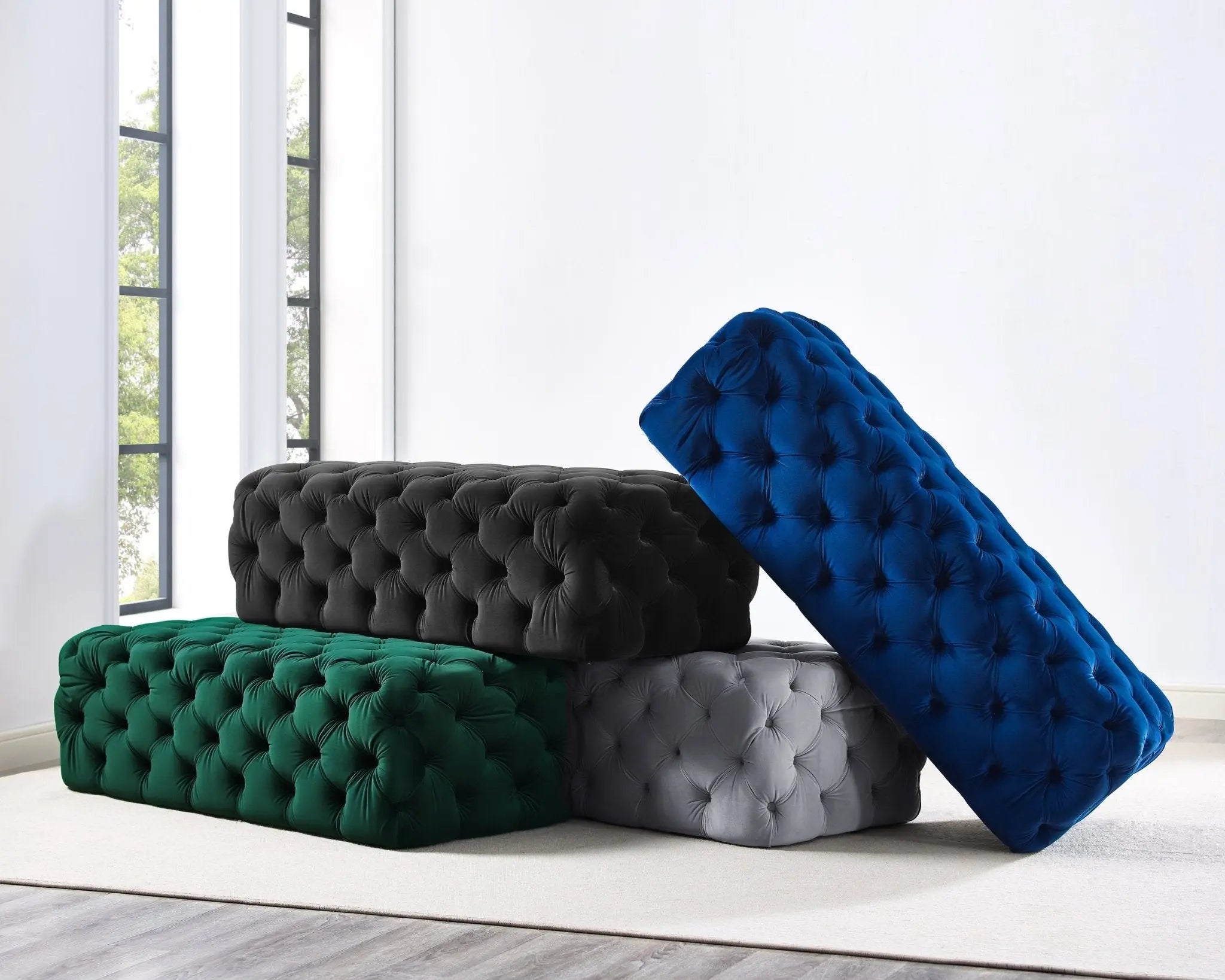 Kaylee Green Velvet Ottoman Ottomans| TOV