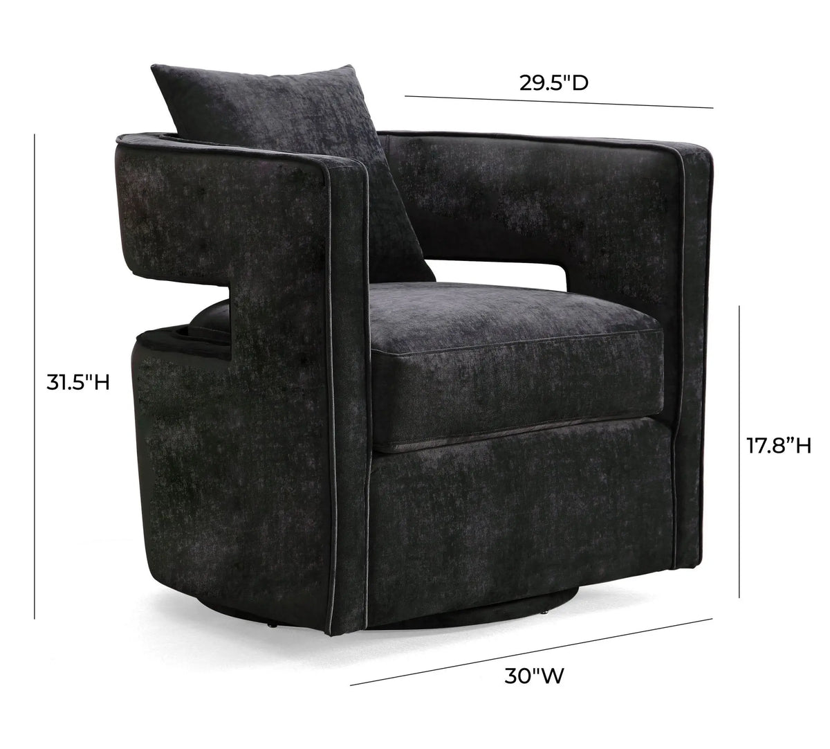 Kennedy Black Textured Velvet Swivel Chair Chairs| TOV
