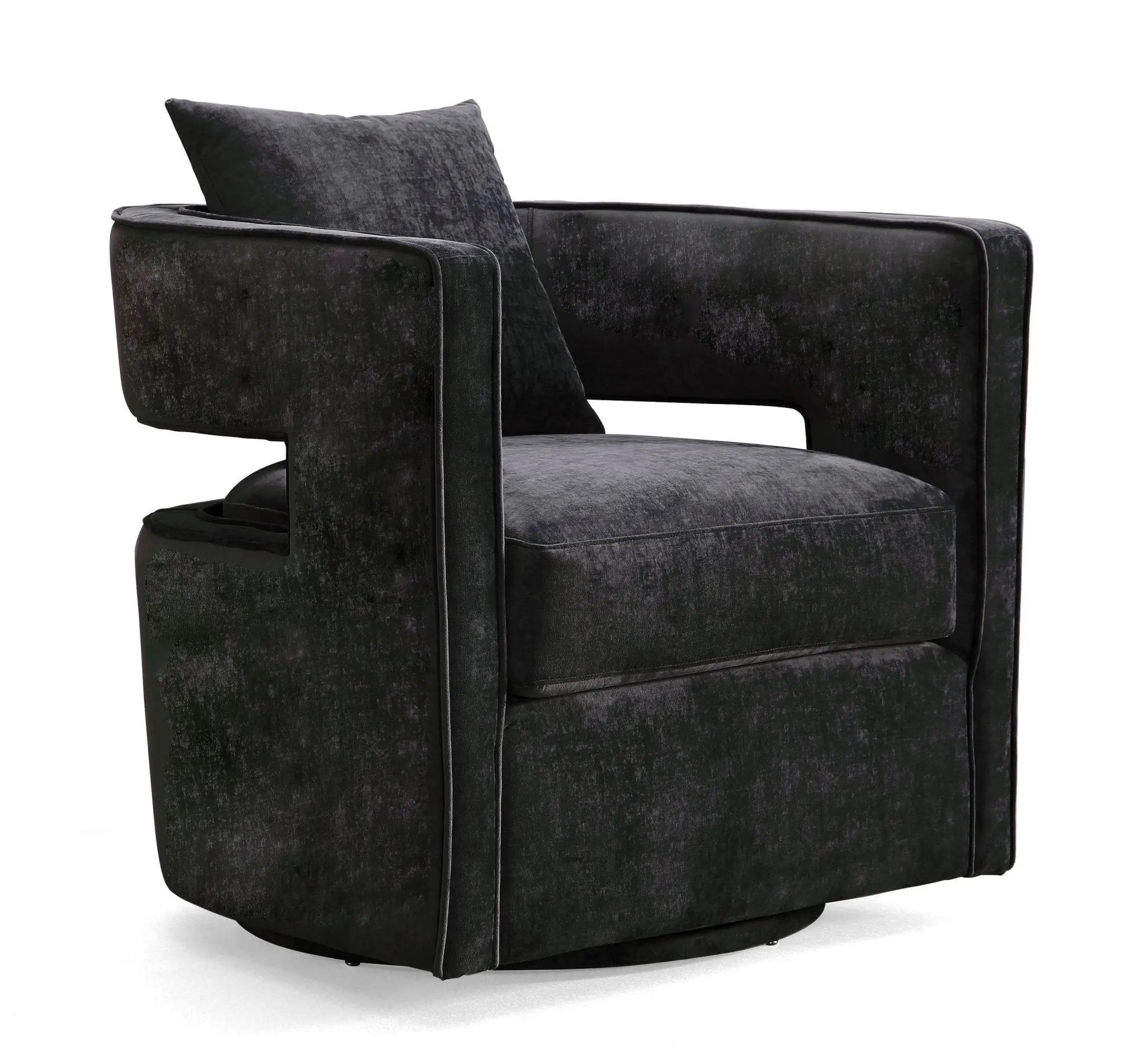 Kennedy Black Textured Velvet Swivel Chair Chairs| TOV