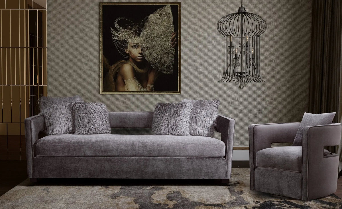 Kennedy Grey Textured Velvet Swivel Chair Chairs| TOV