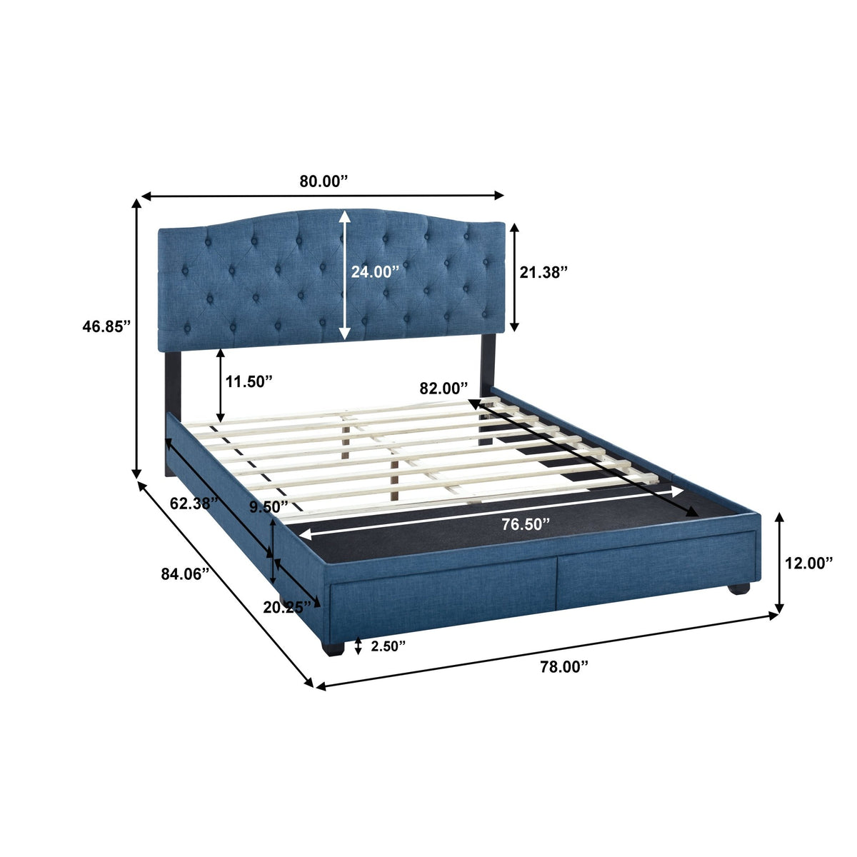 King Tufted Storage Bed - Denim Beds| Hooker