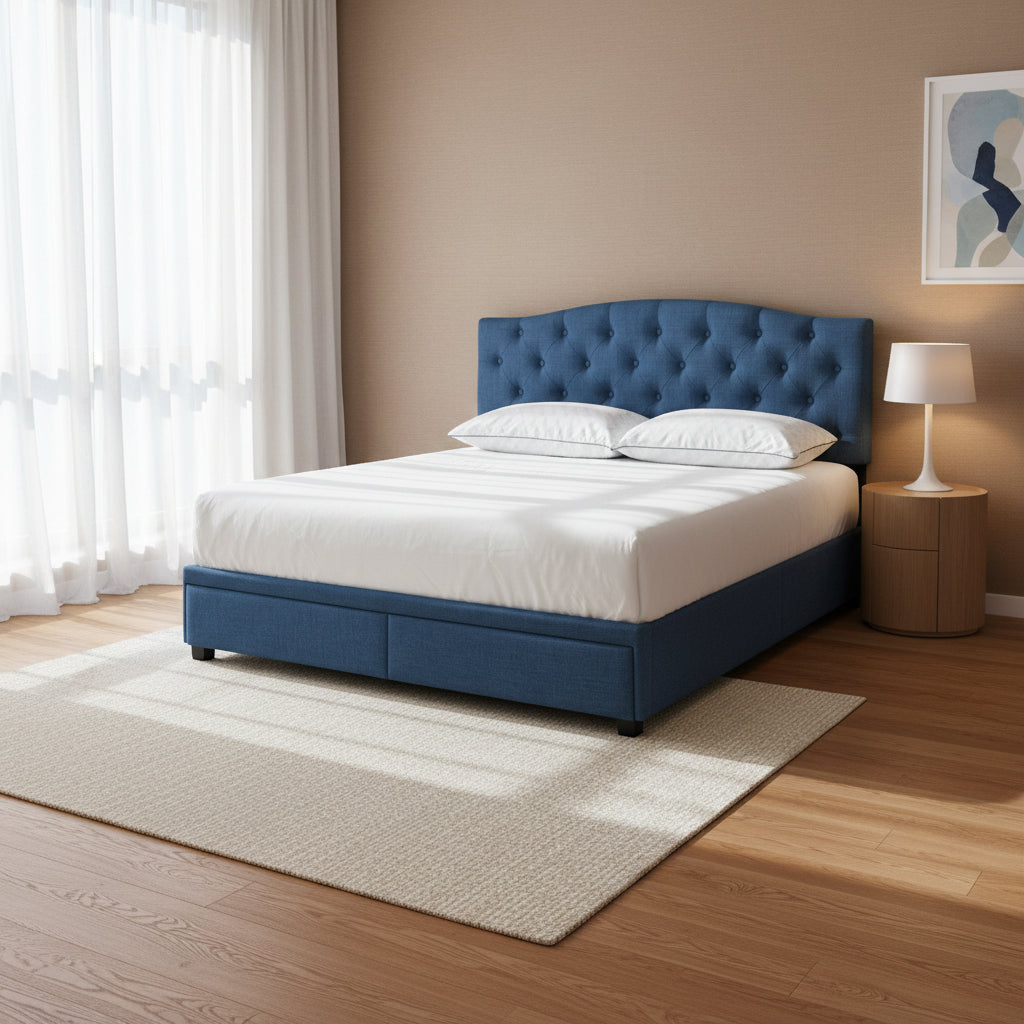 King Tufted Storage Bed - Denim Beds| Hooker