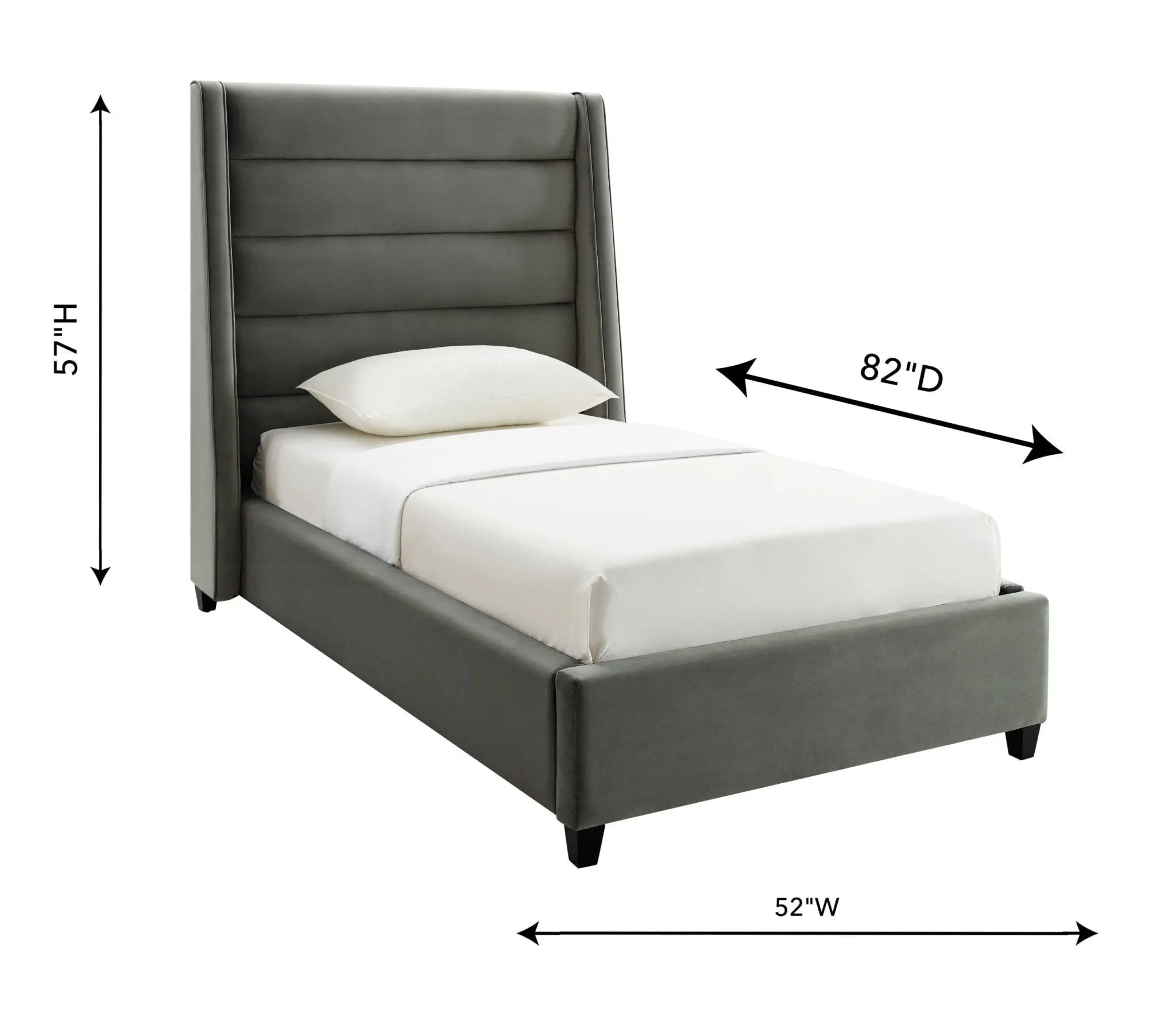 Koah Grey Velvet Bed in Twin Beds| TOV
