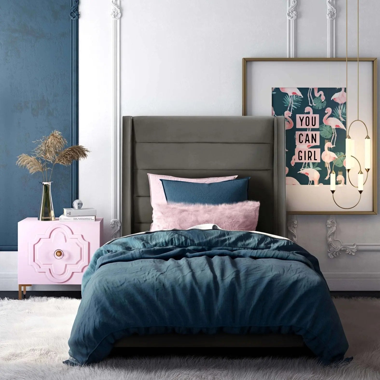 Koah Grey Velvet Bed in Twin Beds| TOV
