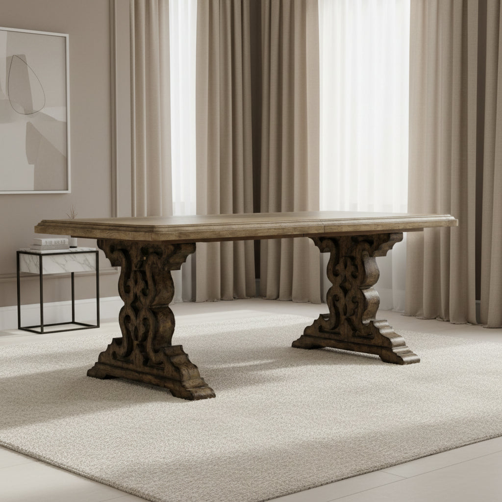Le Vieux 86in Double Pedestal Table w/2-18in Leaves Dining Tables| Hooker
