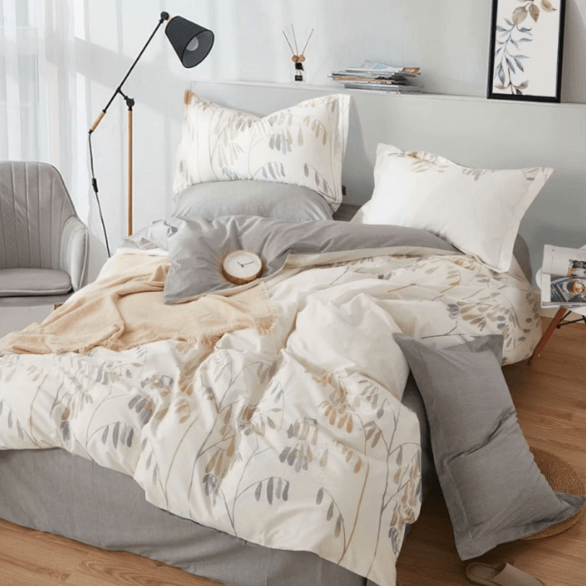 Leaf Pattern Cream & Grey Bedding Set-KING Coverlet Sets| Roots Furniture