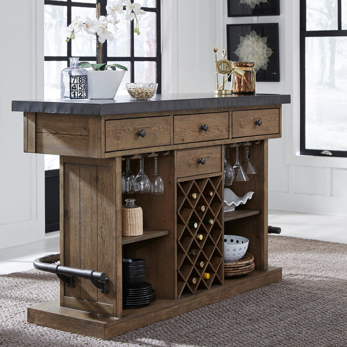 Lt Oak & Metal Top Bar Consoles & Sideboards| Hooker
