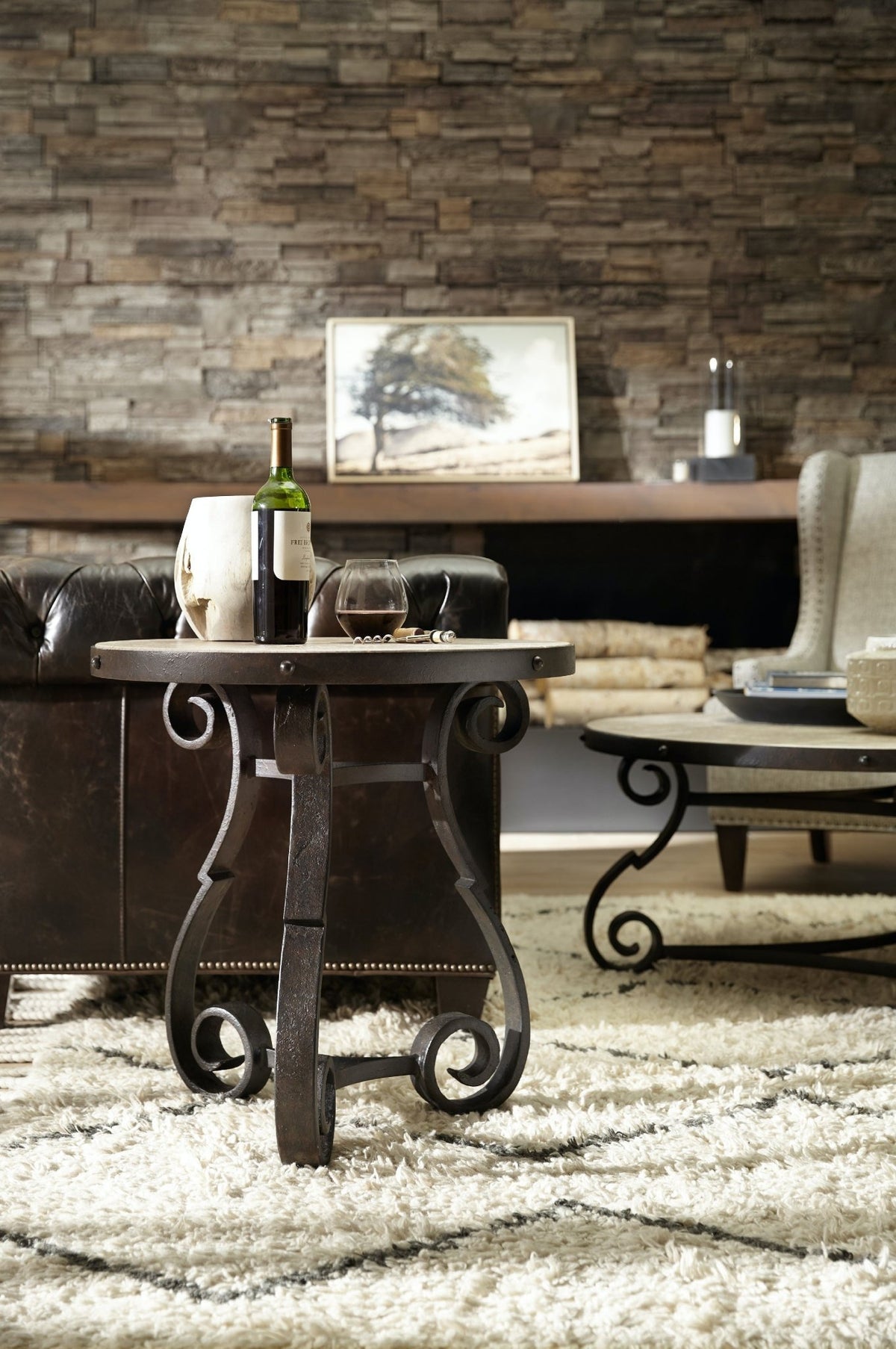 Luckenbach Metal and Stone End Table Accent & End Tables| Hooker