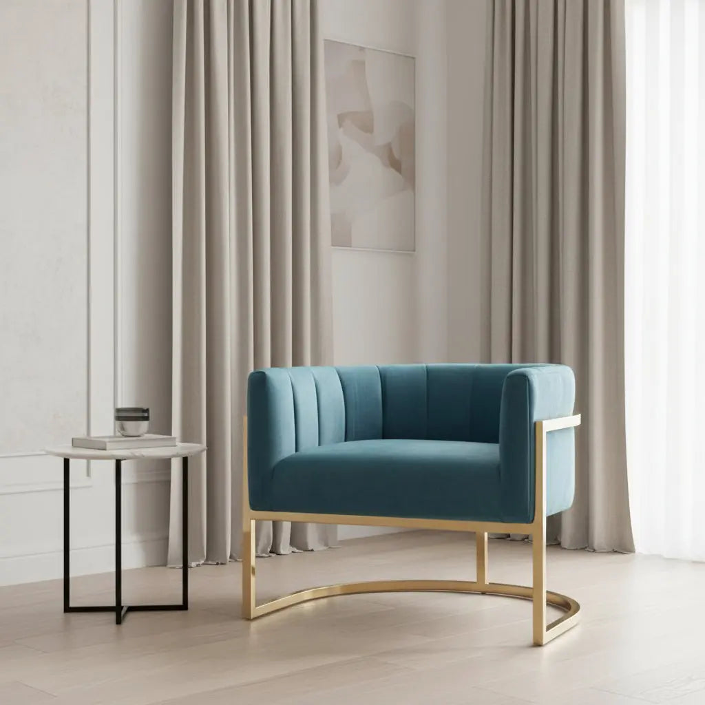 Magnolia Sea Blue Chair with Gold Base Chairs| TOV