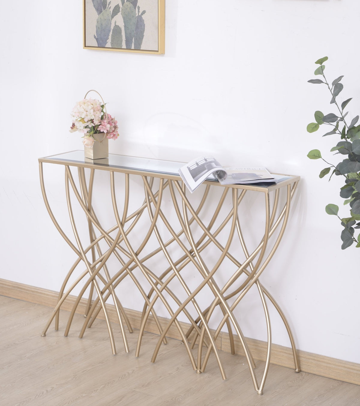 Melrose Gold Mirror Console Table Accent & End Tables| Crestview