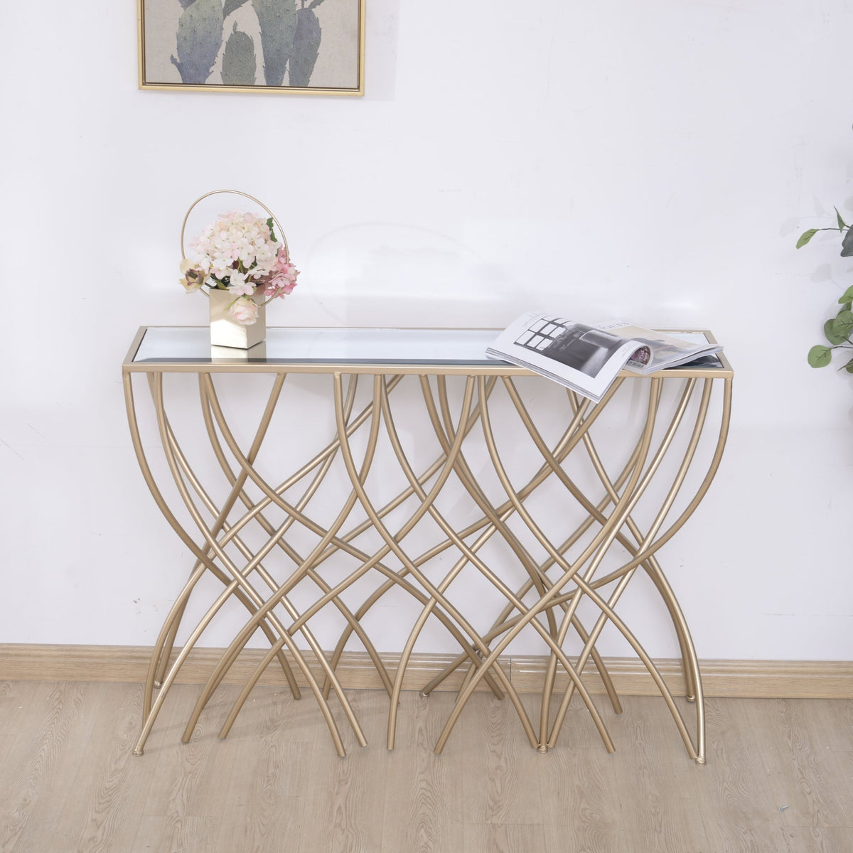 Melrose Gold Mirror Console Table Accent & End Tables| Crestview
