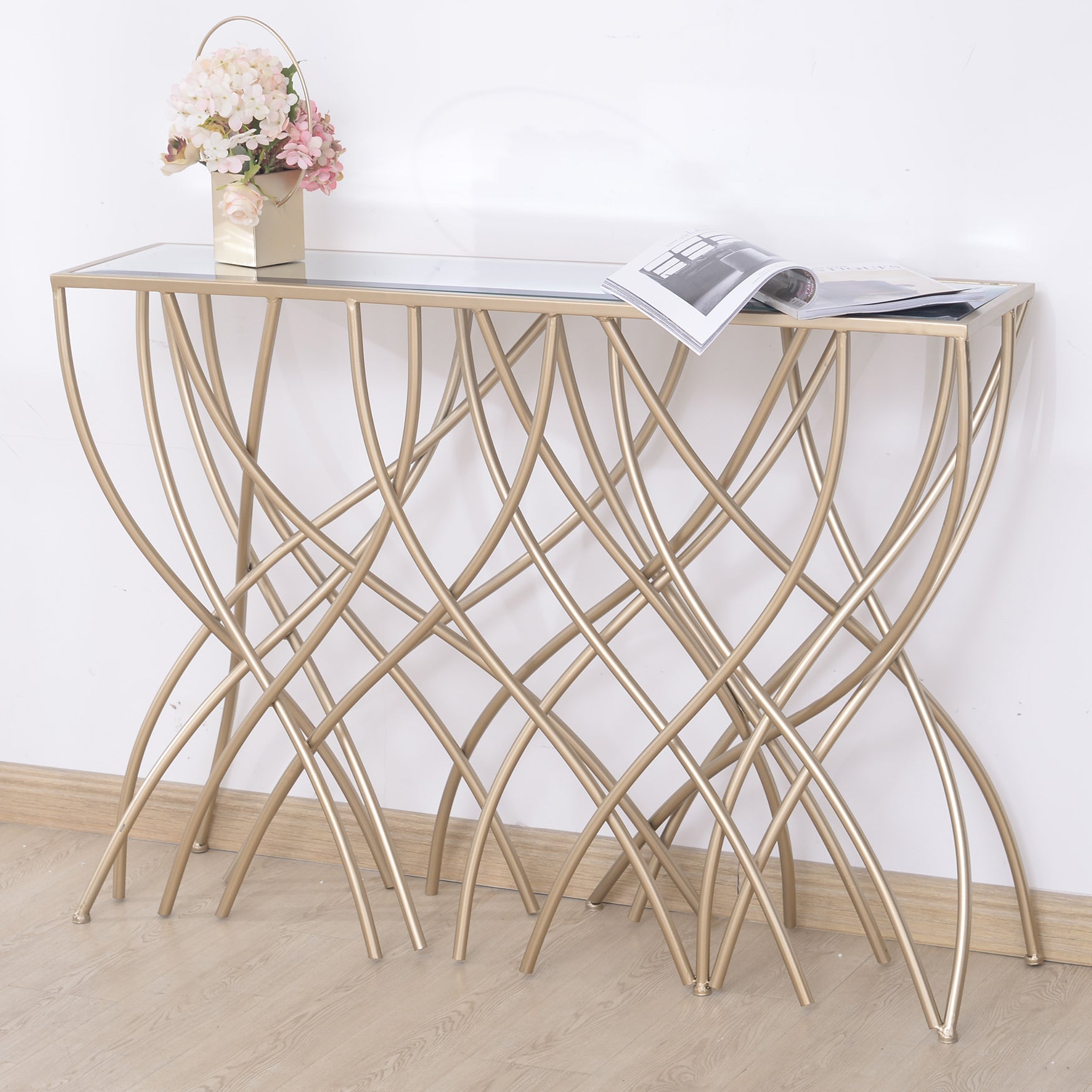 Melrose Gold Mirror Console Table Accent & End Tables| Crestview