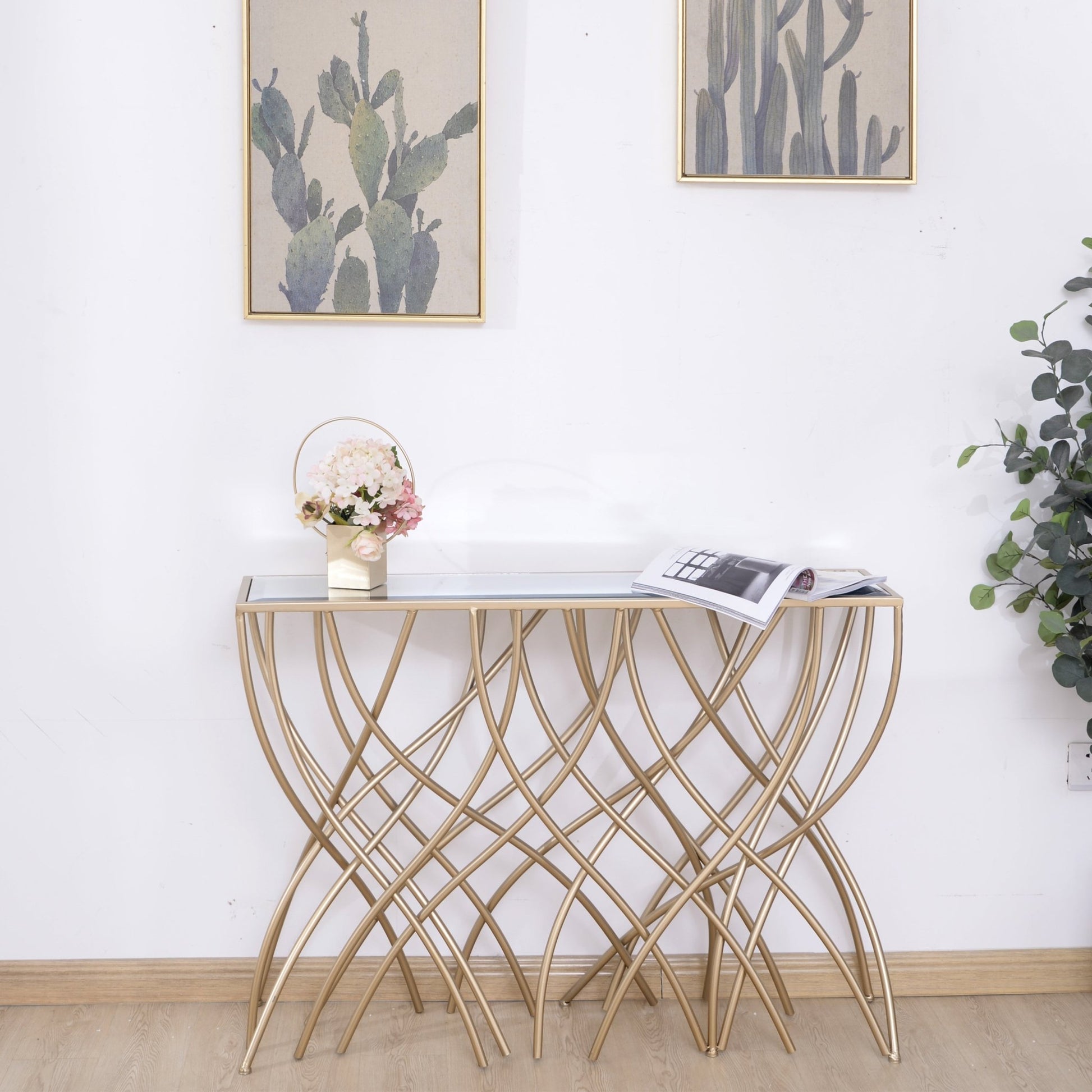 Melrose Gold Mirror Console Table Accent & End Tables| Crestview