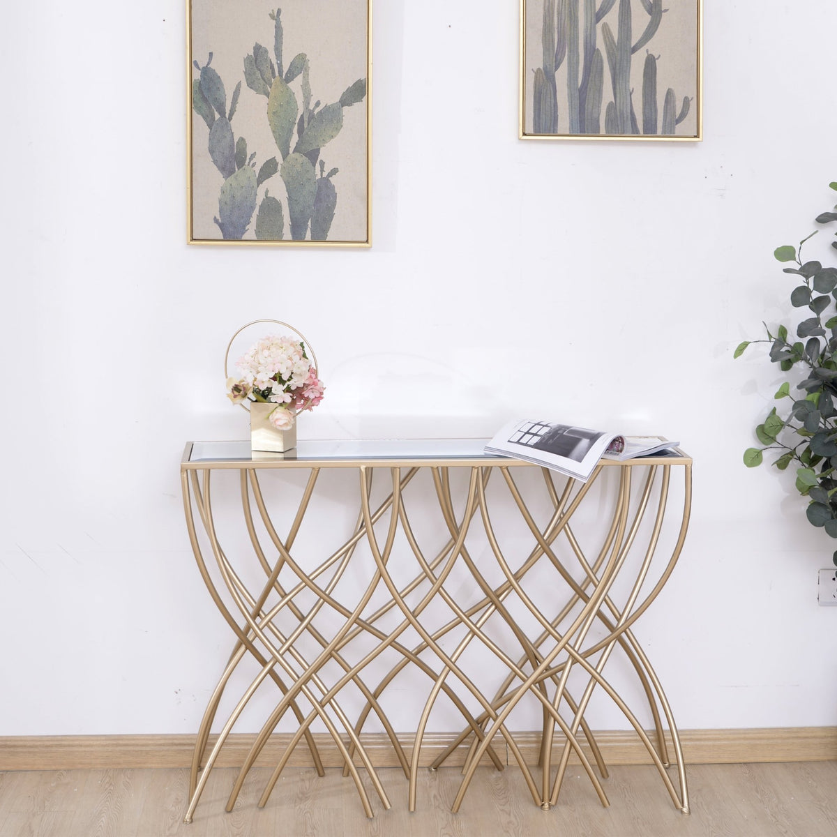 Melrose Gold Mirror Console Table Accent & End Tables| Crestview