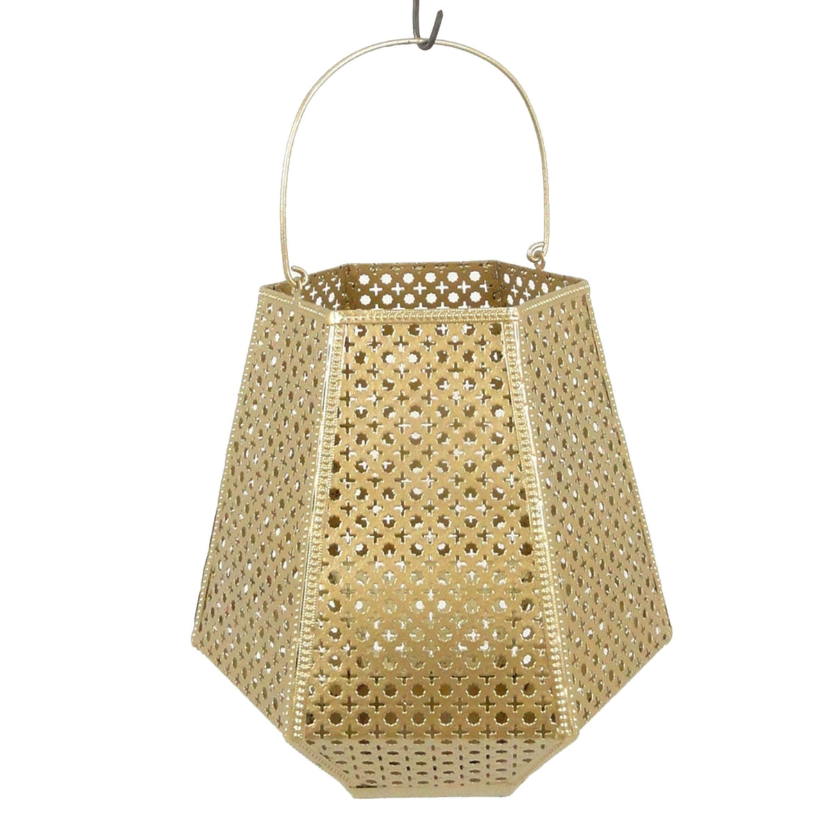 Metal Diamond Shaped Pierced Lantern, Gold Candle Holders| Sagebrook Home