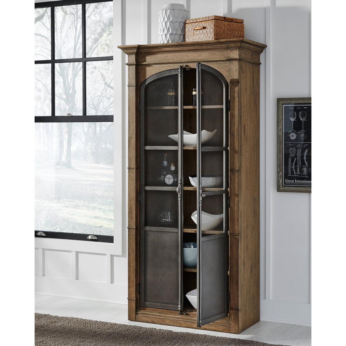 Metal Door Lt Oak Display Cabinet Cabinets & Chests| Hooker