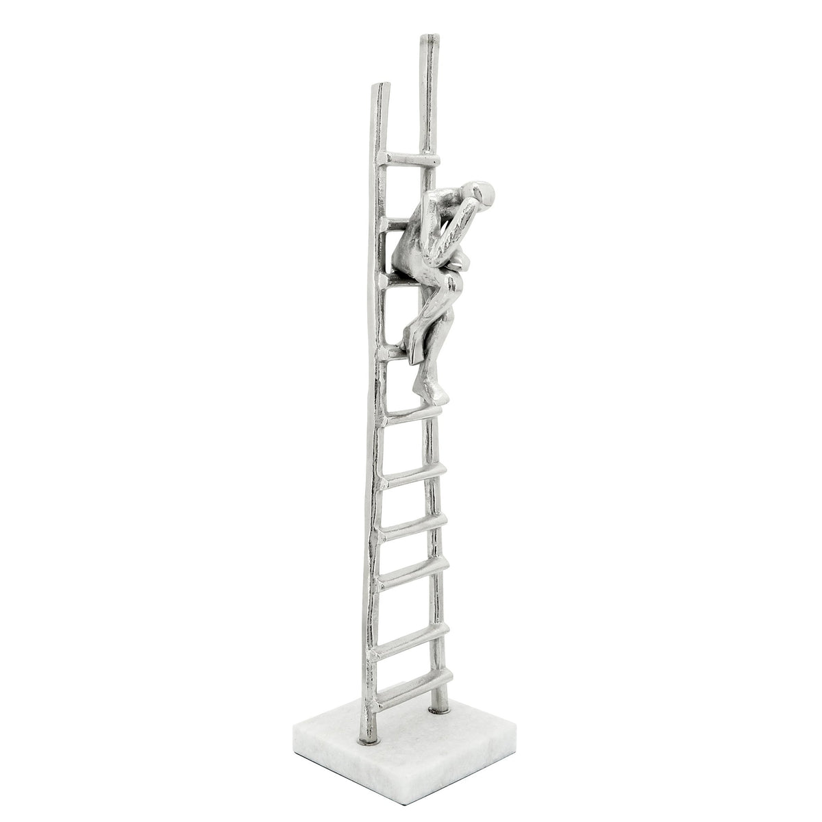 Metal Man Sitting On Ladder, Marble Base, Silver Table Decors| Sagebrook Home