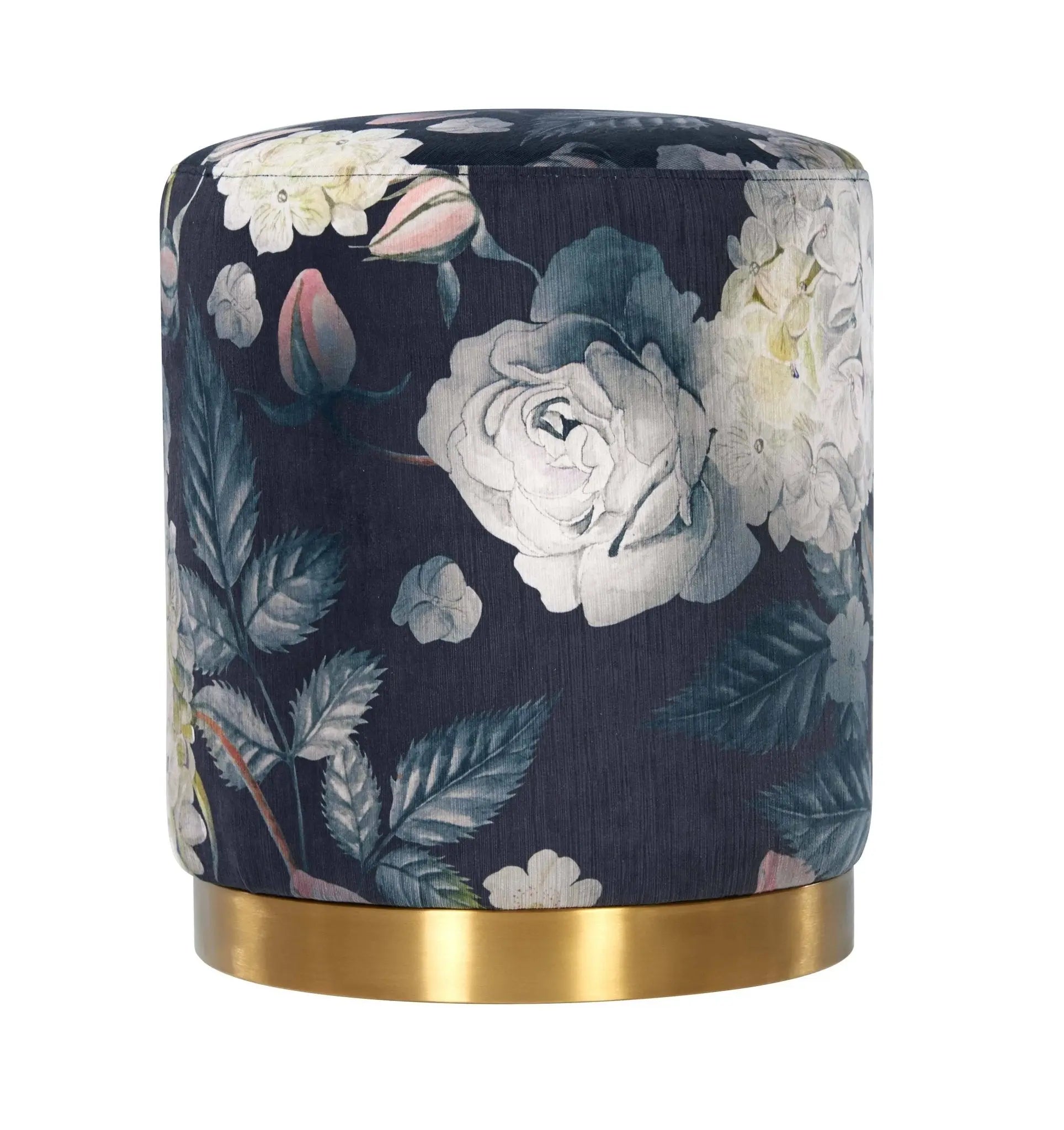 Opal Floral Velvet Ottoman with Gold Base Ottomans| TOV