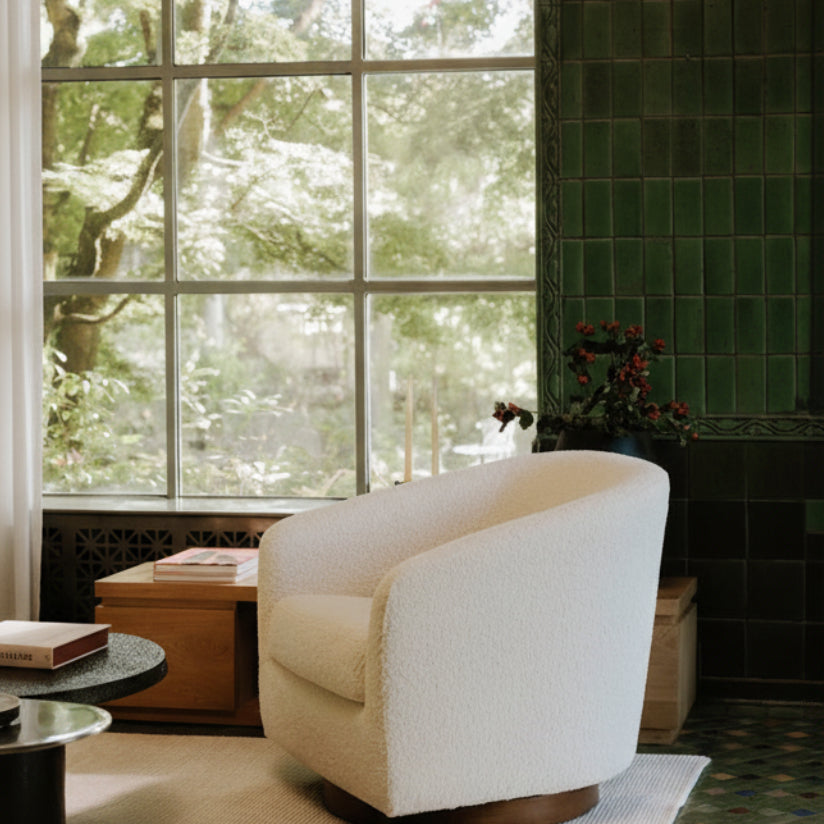 Oscy Swivel Chair Vegan Shearling White - Al Rugaib Furniture