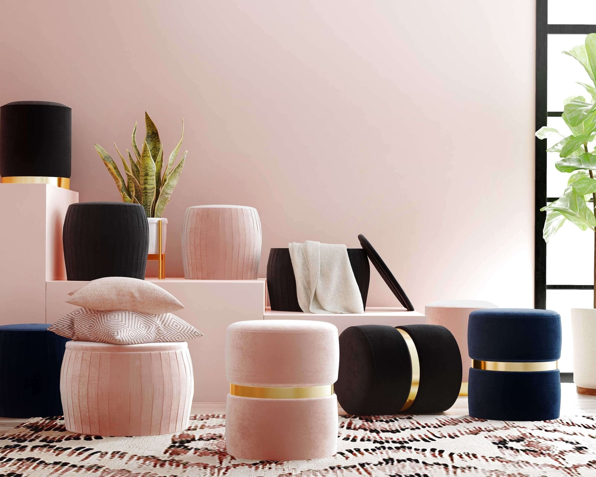 Pri Black Velvet Ottoman Ottomans| TOV