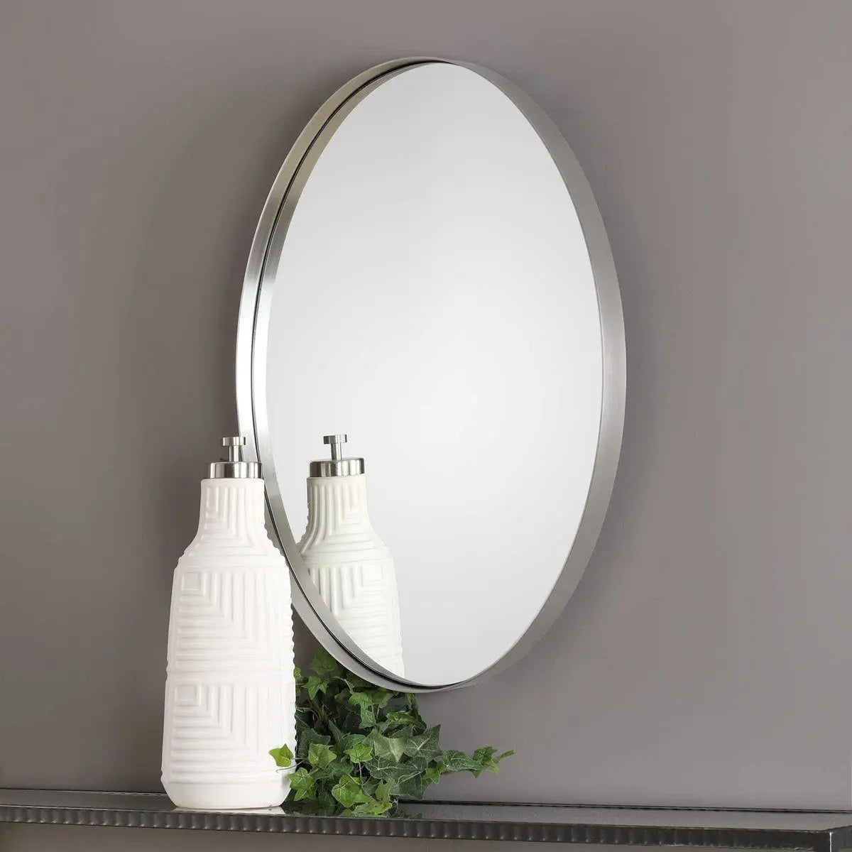 Pursley Brushed Nickel Oval Mirror Mirrors| Uttermost