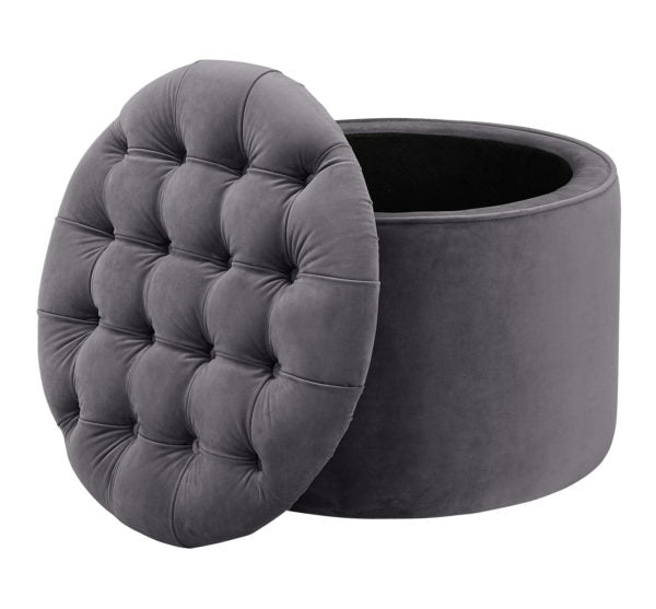Queen Grey Velvet Storage Ottoman Ottomans| TOV