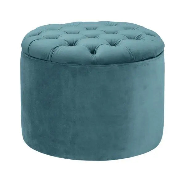 Queen Sea Blue Velvet Storage Ottoman Ottomans| TOV